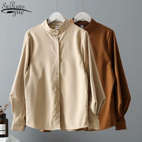 Korean Autumn and Winter Fashion Elegant Blouse 2021 Clothes Ladies Tops Women Shirts Lantern Long Sleeve Round Collar 11308