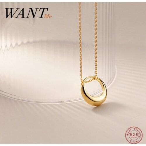 WANTME 925 Sterling Silver Korean Chain Clavicle Geometric Hollow Circle Pendant Necklace for Women Elegant Wedding Jewelry