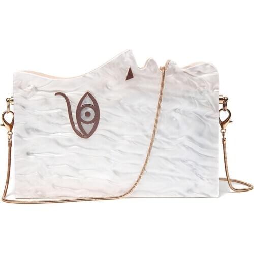 2019 New Unique Design Wooden Acrylic White Evening Bags Fashion Women Ladies Handbags and Purses Luxury Day Clutches
