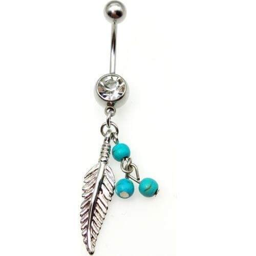 1pcs blue bead dream catcher Navel Belly Rings Sexy Bikini Body Jewelry Women Girls feather Belly Button Rings Summer Holiday