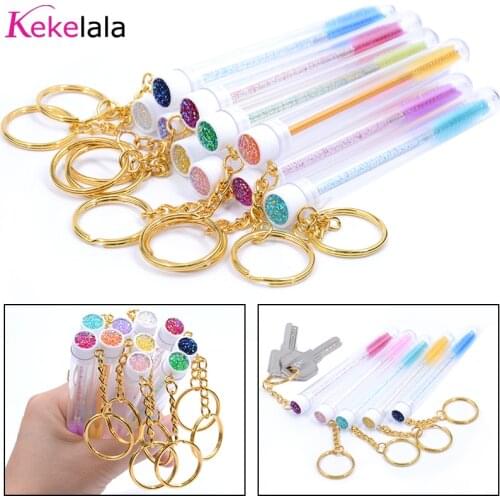 Kekelala Newest 10/5Pcs Eyelash Brush Tube With Gold Chain Glitter Mascara Wand For Lash Extension Clear Micro Comb Container