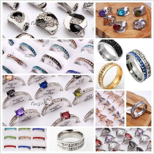 Yingwu Anillos 10pcs Lot Fashion Jewelry Stainless Steel Rings for Women Zirconia Environmental Rhinestone Wedding Rings