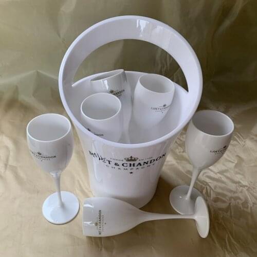 2 Glass 1 Ice Bucket Champagne Flutes Party Plastic Cups Wine Beer Cooler Cocktail Cup White Cabinet Acrylic Champagne Buckets