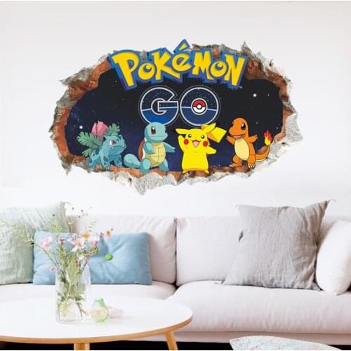 Pokemon 3D Wall Stickers for Kids Room Bedroom Cartoon Pikachu Figure Mural Art Diy Safari Decal PVC Poster Home Decoration