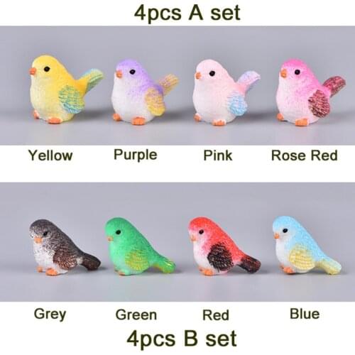 4 Pcs/set Resin Home Ornament Cute Little Birds Animal Model Figurine Glass Decor Miniature Craft Garden DIY Accessories
