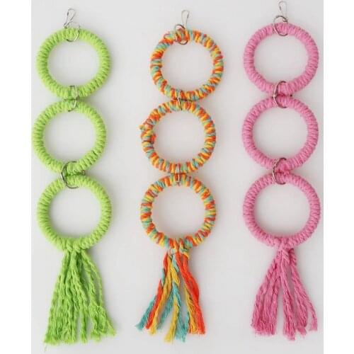 42CM Parrot Swing Cotton Rope Round Decorative Bird Circle Swing Parrot Ring Perch Circle Ring Stand Chewing Bite Toy