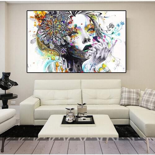 Abstract Posters Girl With Flowers Canvas Prints Painting Wall Art Fashion Women Picture Modern Cuadros for Bedroom Decor Home
