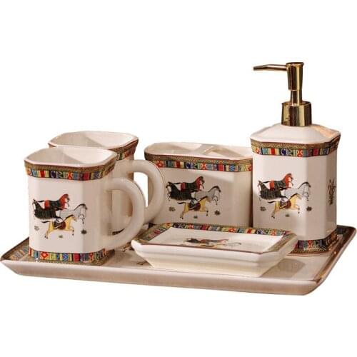 Bathroom Accessories Set Ceramic Soap Dispensers Toothbrush Holder Gargle Cups With Tray Perfume Bottle Tissue Box Wedding Gifts