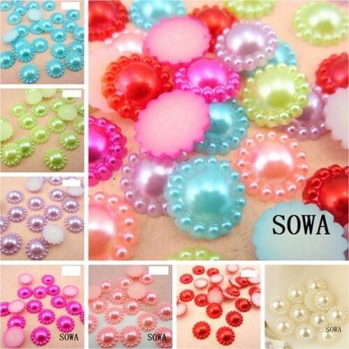Free Shipping 13mm 50Pcs/Lot Multi SunFlower Round Cartoon ABS Flatback Imitation Pearls Beads Crafts Scrapbook DIY Decoration