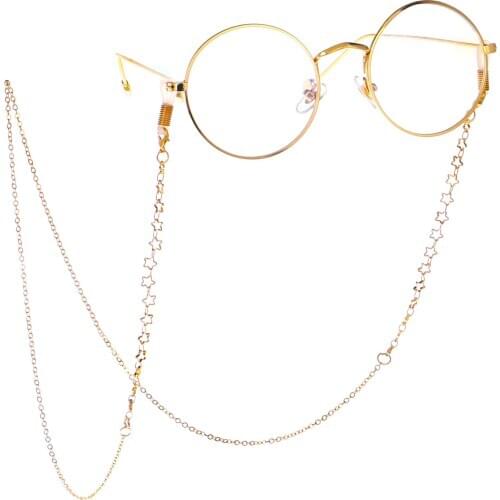 Golden Star Glasses Neck Strap Chain Acrylic Color Beads Eyeglasses Necklace Metal Sunglasses Cord Lanyard Mask Chain Holder