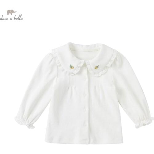 DBZ18815-K dave bella autumn fashion baby girls embroidery ruched shirts infant toddler tops children high quality clothes