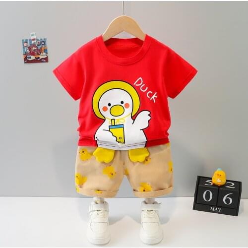 Childrens Clothes Summer New Baby Suit Boy Cartoon Short-Sleeved T-Shirt + Shorts Suit Child Baby Two-piece Suit
