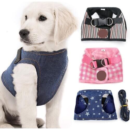 Denim Breathable Dog Pet Vest Strap Soft Adjustable Dog Harness Vest Chest Strap Puppy Traction Rope Chest Harness Pet Supplies