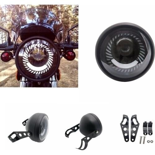 6.5 Inch Cafe Racer Motorcycle Headlight DRL Angel Eyes Hi&Lo Beam Motobike Headlamp Bracket for Bobber Motorcycle Head Light