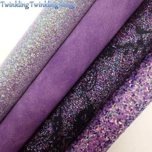 PURPLE LACE Glitter Fabric, Suede Faux Fabric, Synthetic Leather Fabric Sheets For Bow A4 21x29CM Twinkling Ming XM936