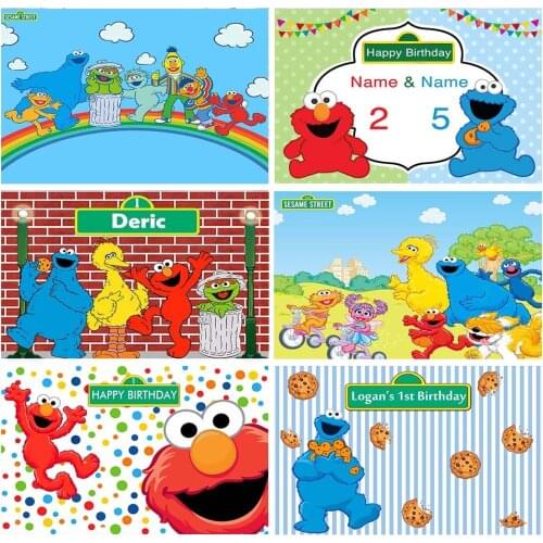 GFUITRR Sesame Street Photo Backdrops Happy Birthday Photography Backgrounds Custom Cartoon Decor Poster Vinyl Photo Studio