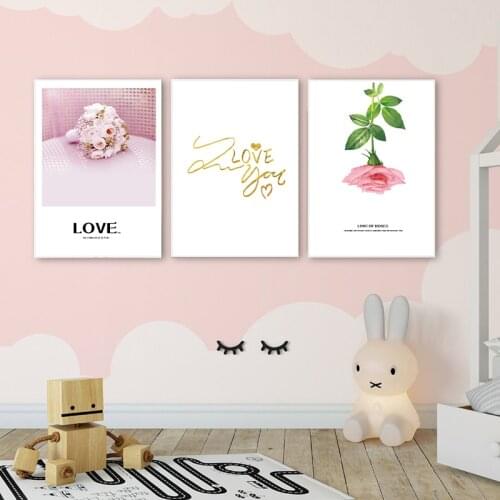 Nordic Personalized Poster Canvas Painting Nursery Prints Pink Flowers Roses Wall Art Pictures For Girls Room Bedroom Home Decor