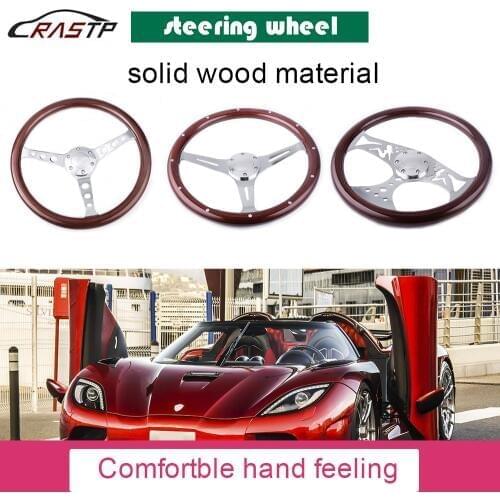 15inch 380mm Steering Wheel Classic Sport Wooden Grain Silver Brushed Spoke Chrome Steering Wheel With Horn Button RS-STW015