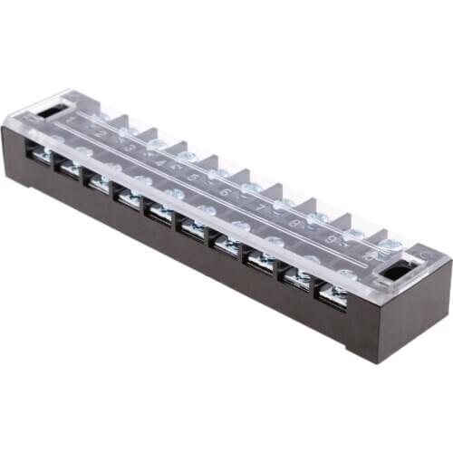 10 Position Screw Barrier Strip Terminal Block With Cover 25A Panel Mount