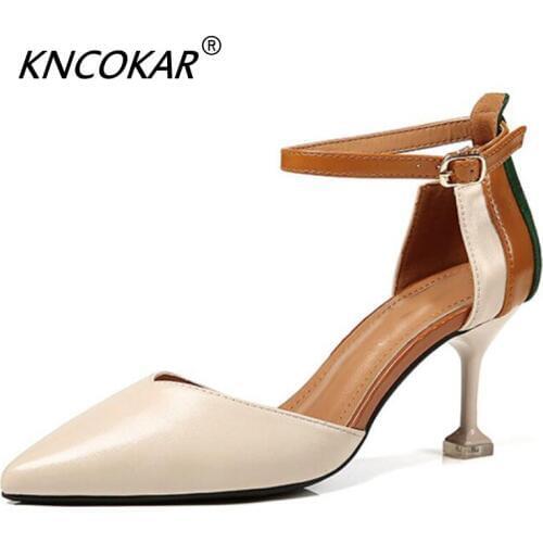KNCOKAR 2018 the new high-heeled shoes are styled with a pair of thin, pointed hollow sandals. 6.5cm/10cm