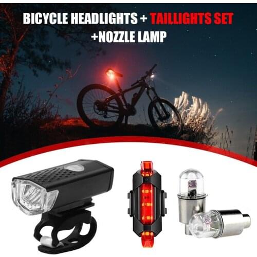 XPE LED Bicycle Headlight Set 300LM 800mAh Mountain MTB Bike Front Rear Cycling Taillight Valve Nozzles Lamp Riding Equipment