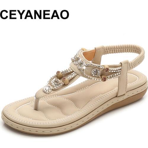 CEYANEAO summer sandals; womens shoes with a flat sole; womens sandals made of artificial leather; Casual Womens Walking Shoe