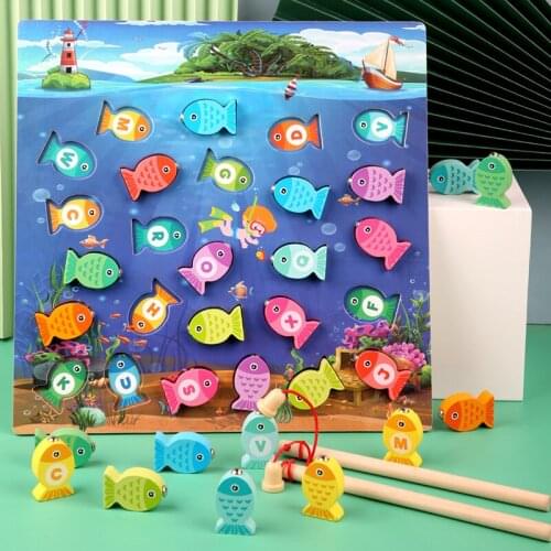 New Childrens Magnetic Fishing Wooden Toys Baby Early Education Puzzle Multifunctional Interactive Parent-child Game Toys