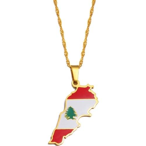 Anniyo Liban Map With Flag Pendants Necklaces Gold Color Jewelry Lebanon Map Chain Necklaces #248321