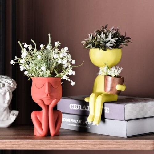 Portrait Ceramic Plants Flower Pot Vase Planter Home Tabletop Decoration Living Room Decoration Garden Flower Vases Sculpture