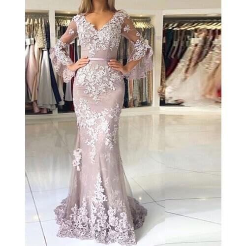 Glamorous V Neck Spaghetti Straps Mermaid Evening Dresses Elegant Lace Appliques Prom Party Dresses Formal Dresses
