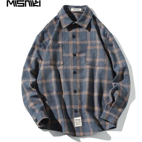 Misniki 2019 Mens Long Sleeve Plaid Shirt Casual Button Down Checked Shirt Cotton Outfit Homme Camisas Social JP39