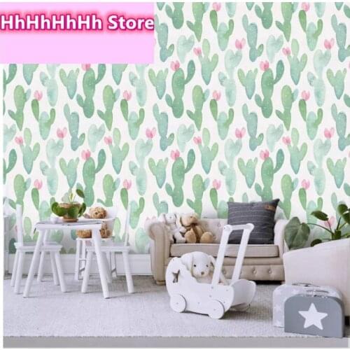 Waterproof Green/Pink Vinyl Self Adhesive Wallpaper Kidroom Home Decorate Cactus Peel And Stick Wallpaper Removable For Lockers