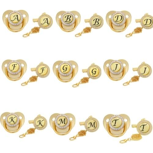 Wecute Pacifiers For Babies Pacifier Personalized Diamond Letter With Pacifier Clip For New born 0-18month Baby Girl Boy Gift