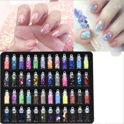 48 Color Glass Bottle Glitter Sequin Set Nail Jewelry Pearl DIY Accessories Set Nail Sticker