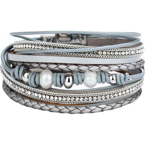 Vintage Multiple Layers Leather Bracelets For Women Men New Simulated Pearl Fashion Charms Bracelet Femme Statement Jewelry Gift