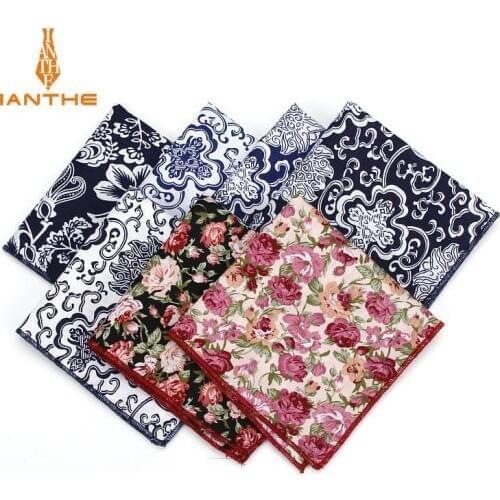 Vintage New Mens Fashion Cotton Flower Print Pocket Squares For Men Handkerchief Wedding Classic Hanky Suits Pocket Hankies