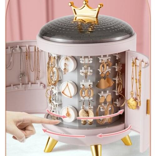 Crown 360 Rotating Jewelry Organizer Earring Ring Display Holder Cosmetic Storage Box Necklace Desktop Organizers Dropshipping