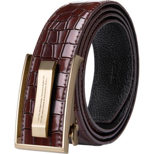 Hi-Tie Luxury Mens Casual Red Leather Belt for Jeans Fashion Crocodile Belts for Men Automatic Buckle Waist Belt Strap JC-2011