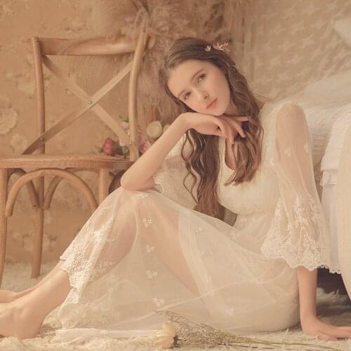Woman Night Sleepwear Womens Nightwear Sleeping Gown White Lace Nightgown Princess Nightgown White Vintage Nightgown Medieval