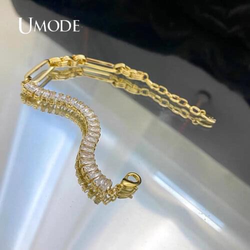 UMODE Rectangle White Cubic Zirconia Tennis Bracelets for Women Wedding Bracelet Jewelry for Girls Fashion Luxury Bangles UB0241