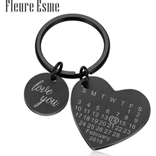 Personalized Calendar KeyChain Ring Custom Stainless Steel Engrave Date Wedding Keyring Gift Support Dropshipping/Wholesale