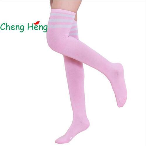 CHENG HENG 1Pair Autumn And Winter Striped Ladies Long Tube Socks High Tube Socks Three Poles Students Knee Socks