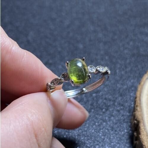 1Pc Natural Green Tourmaline Ring quartz crystal adjustable ring 925 Silver Girl Gift Jewel Ring Crystal healing stone