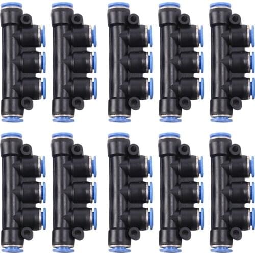 10PCS Pk-8Mm Pneumatic Five-Way Hose Connector, Quick Plug Connector, Push In Type, Suitable For Air / Water Pipe