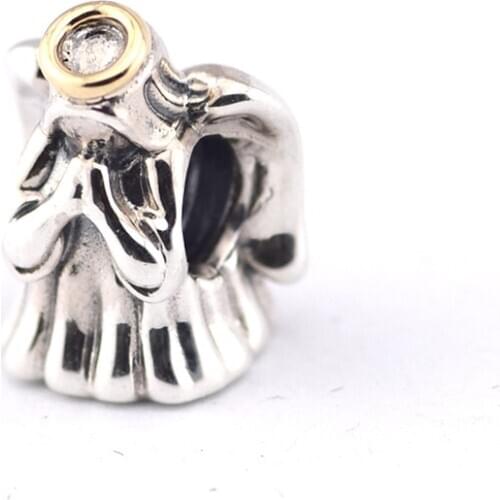 100% 925 Sterling Silver Beads for Charms Bracelets Women Golden Shine Circle Prayer Angel Silver 925 Beads for Jewelry Making