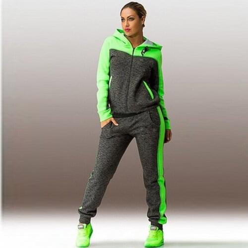2 Piece Sets Plus Size Solid Women Sport Running Set Loose Hoodies Zippers Long Pant Women Tracksuits Suits