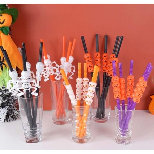 22cm PVC Drink Straws Halloween Party Dinner Tableware Supplies 5pcs Cartoon Pumpkin Skull Ghost Straws Halloween Decorations