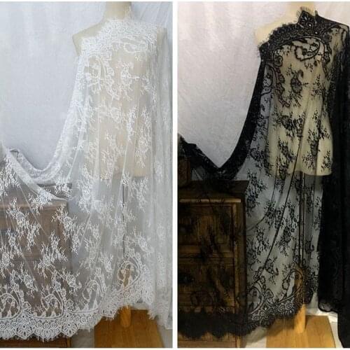 3M/ lot Exquisite black white nylon eyelash lace fabric 100cm wide lace manual diy wedding dress clothes accessories