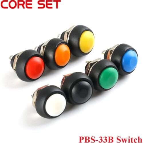 5pcs 2Pin PBS-33B Switch 12mm 3A 125V waterproof switch pbs33b momentary Push button Switch reset Non-locking