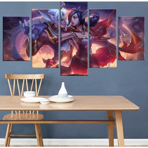 5 Piece Modern Type Home Decorative Wall Artwork Game League of Legends Rakan Xayah Poster Canvas Printing Modular Pictures